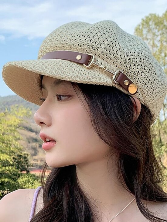 Women\'s Newsboy Cap Beret Breathable Mesh Sun Hat Beach Hats Octagonal Hat Khaki main image 5